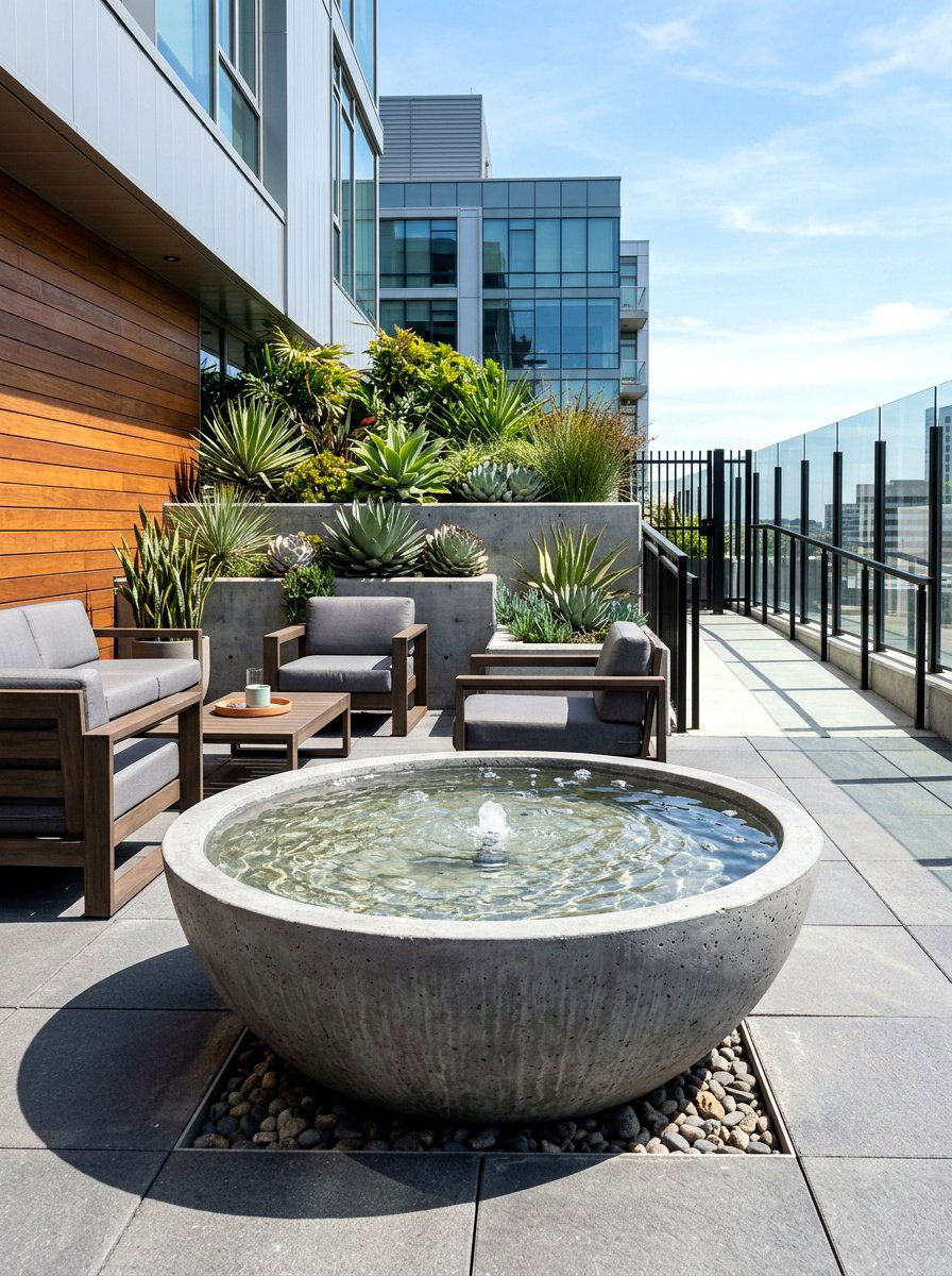 Concrete Bowl Fountain - 30 outdoor courtyard fountain ideas