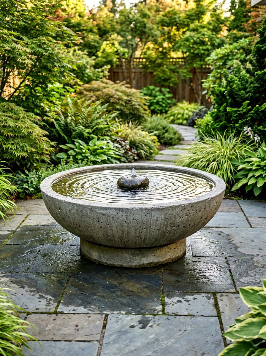 Concrete Bowl Fountain - 30 garden fountain ideas