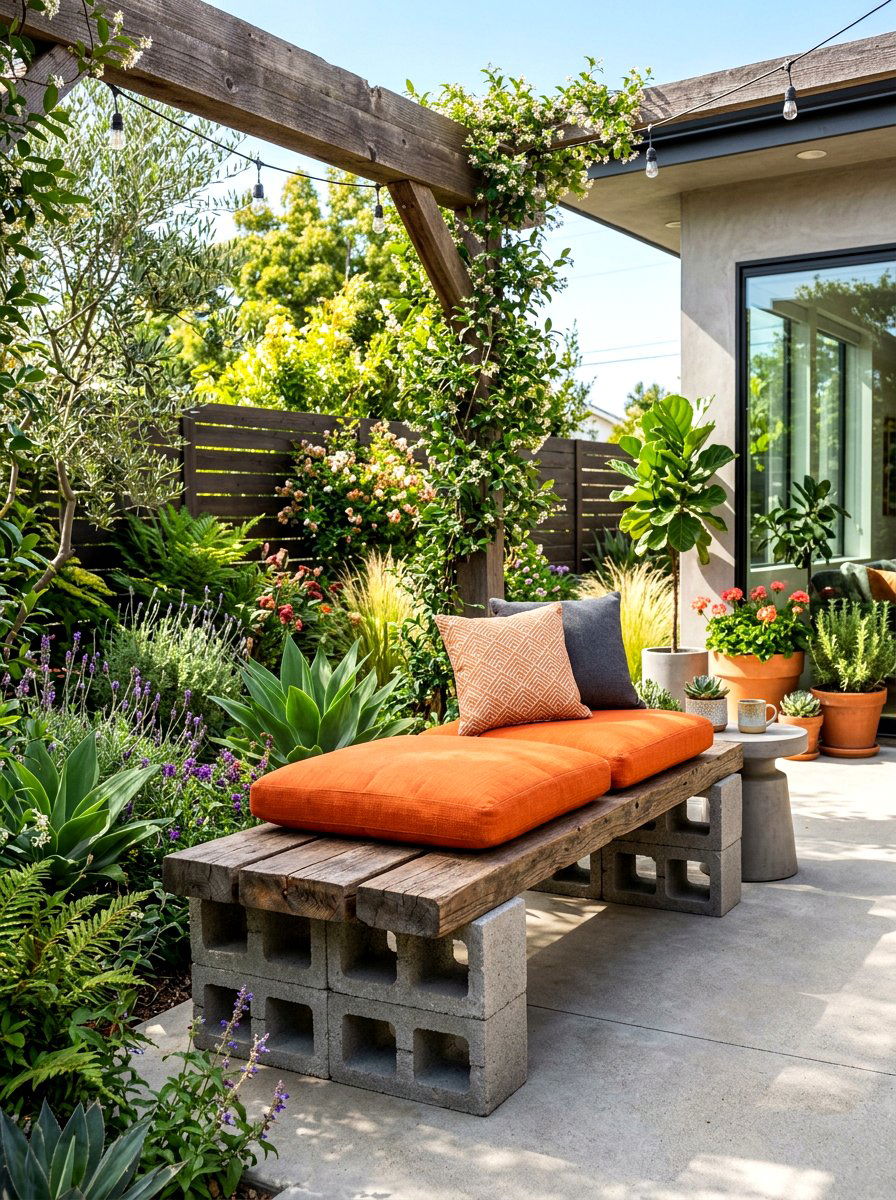 Concrete Cinder Block Bench - 30 repurposed garden decor ideas