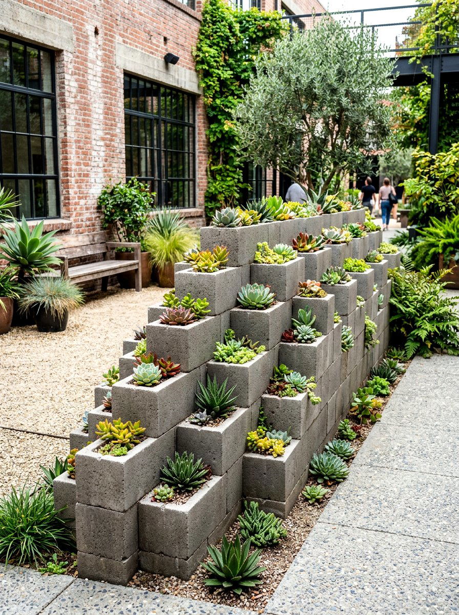 Concrete Cinder Block - 30 outdoor vertical garden ideas