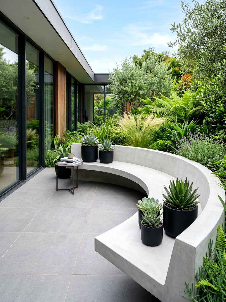 Concrete Curved Bench For Modern Patio - 30 curved bench garden ideas