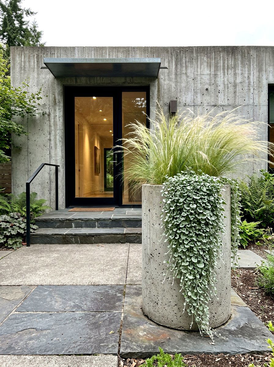 Concrete Cylinder Planter - 30 tall front door planter ideas