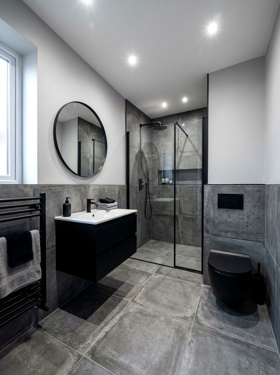 Concrete Effect Tile Bathroom - 30 half tiled bathroom ideas