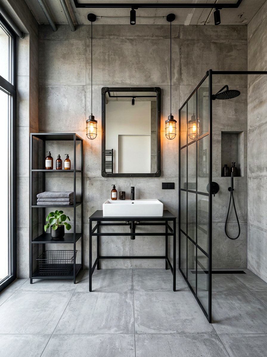 Concrete Effect Tile Bathroom - 30 floor to ceiling tile bathroom ideas