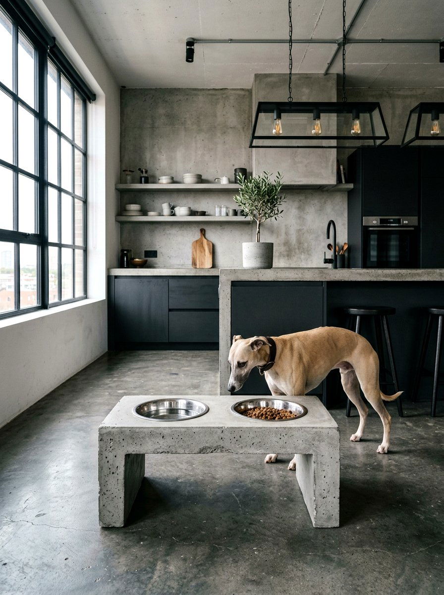 Concrete Elevated Dog Bowl Stand - 30 pet feeding station ideas