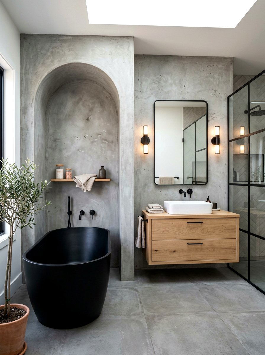 Concrete Finish Arched Niche - 30 arched vanity niche ideas