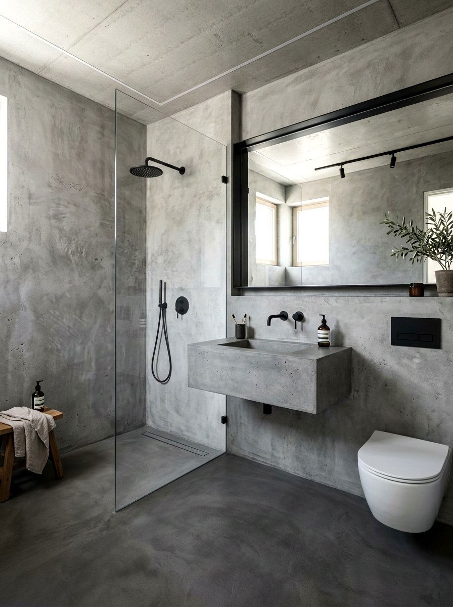 Concrete Finish Bathroom - 30 curbless shower ideas