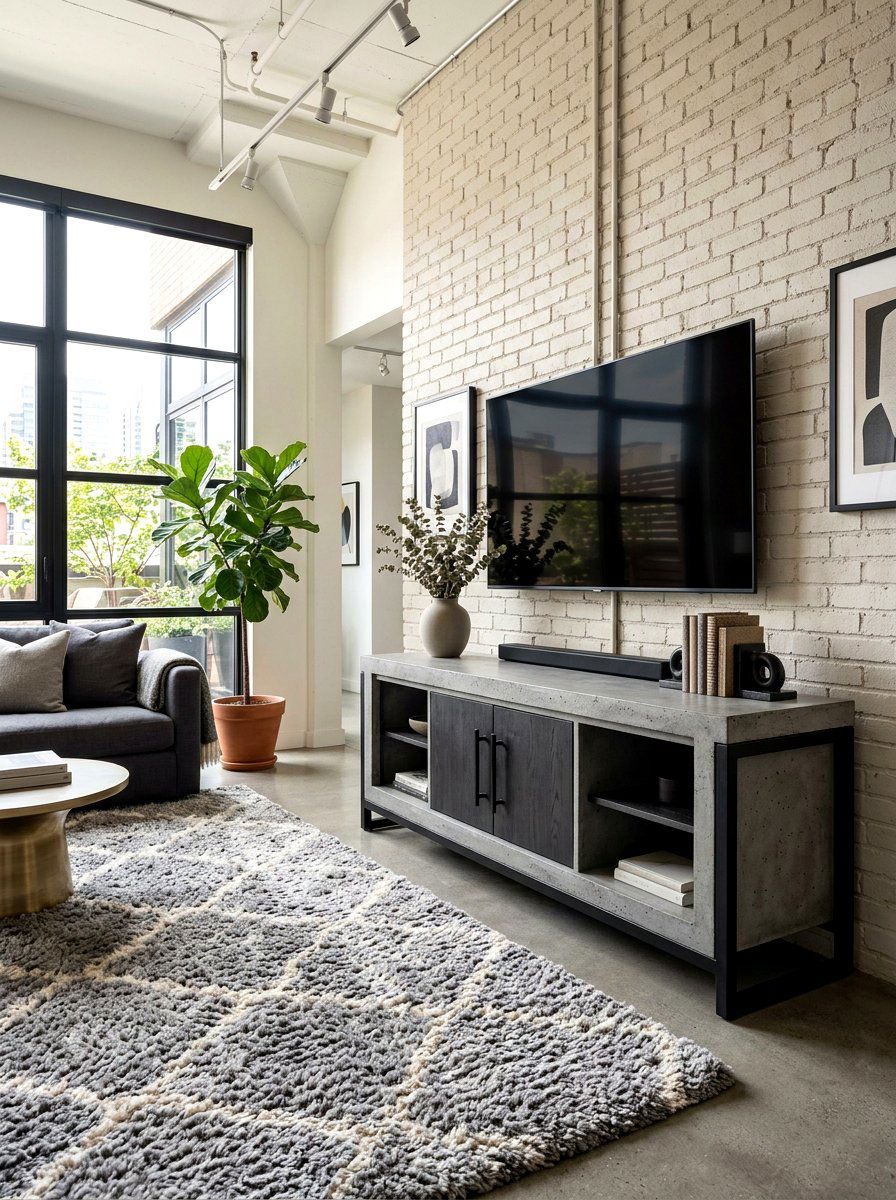 Concrete Finish Media Console - 30 TV over console ideas