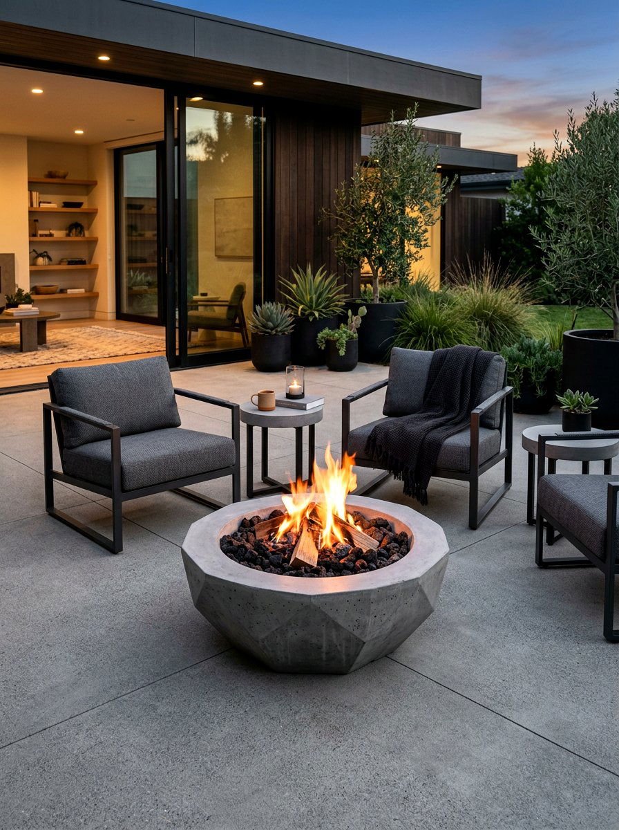 Concrete Fire Bowl Patio - 30 starlit patio ideas
