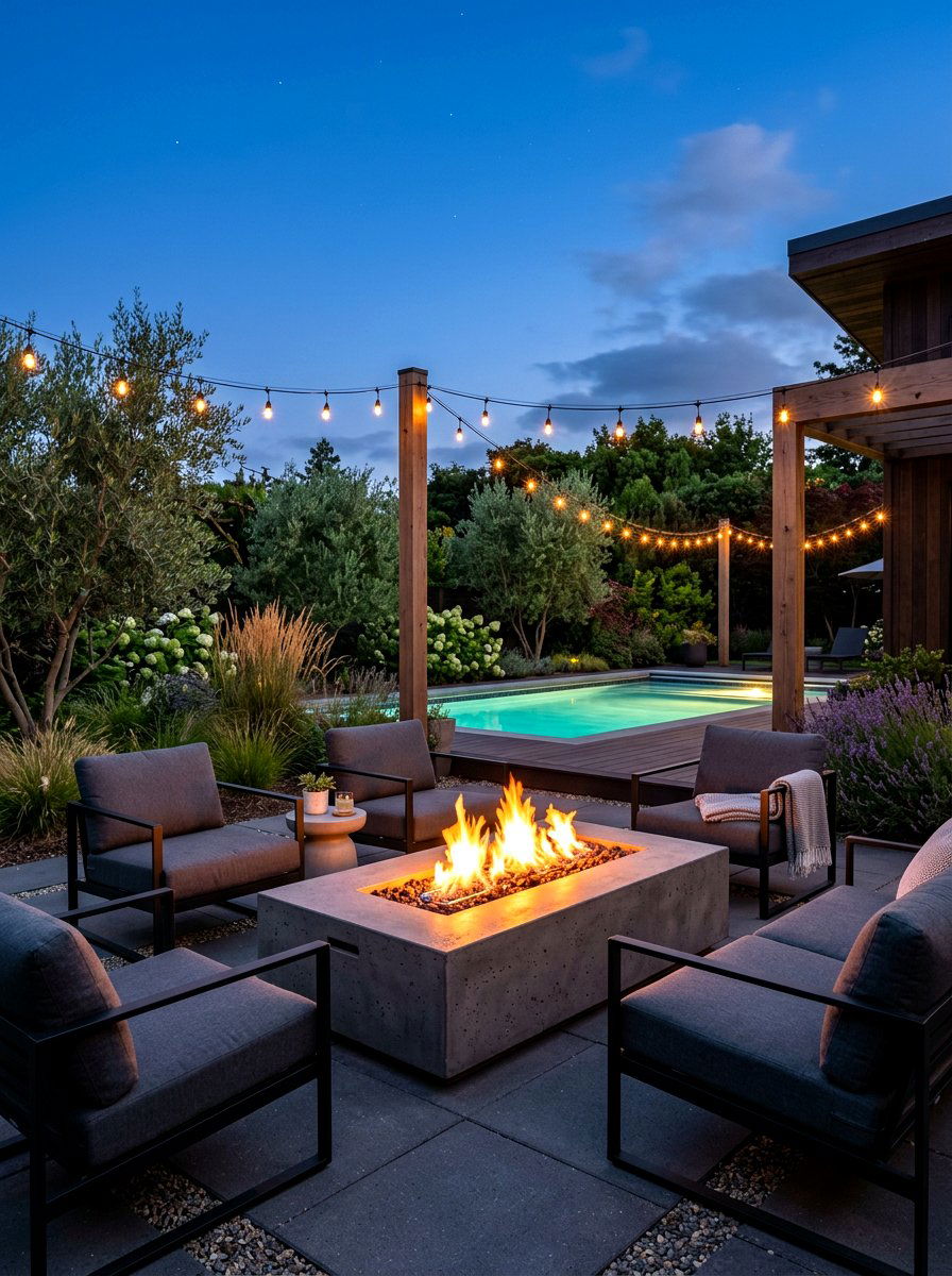 Concrete Fire Pit - 30 poolside furniture ideas