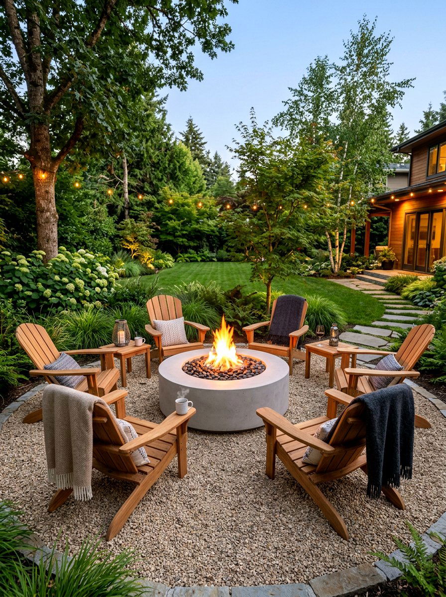 Concrete Fire Pit - 30 warm minimalist backyard ideas