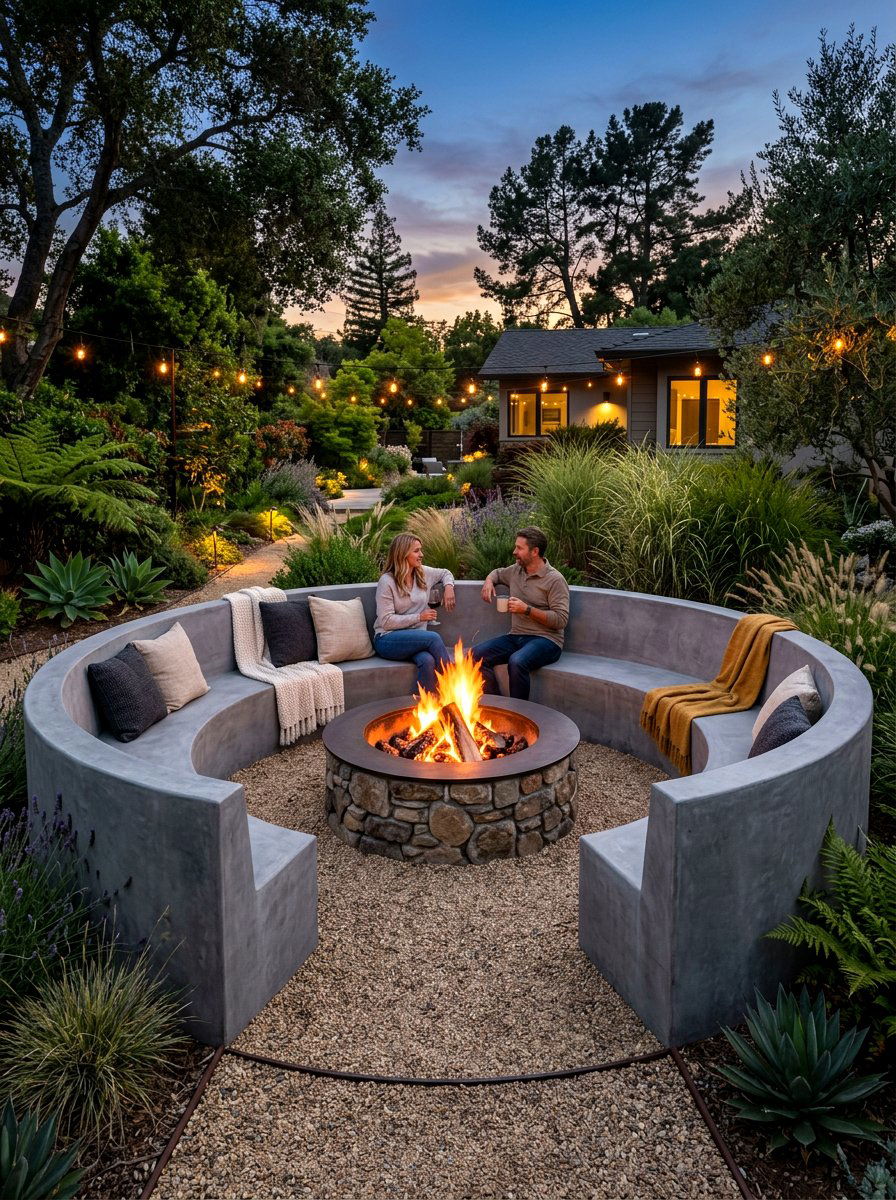 Concrete Fire Pit Seating - 30 built in patio bench ideas