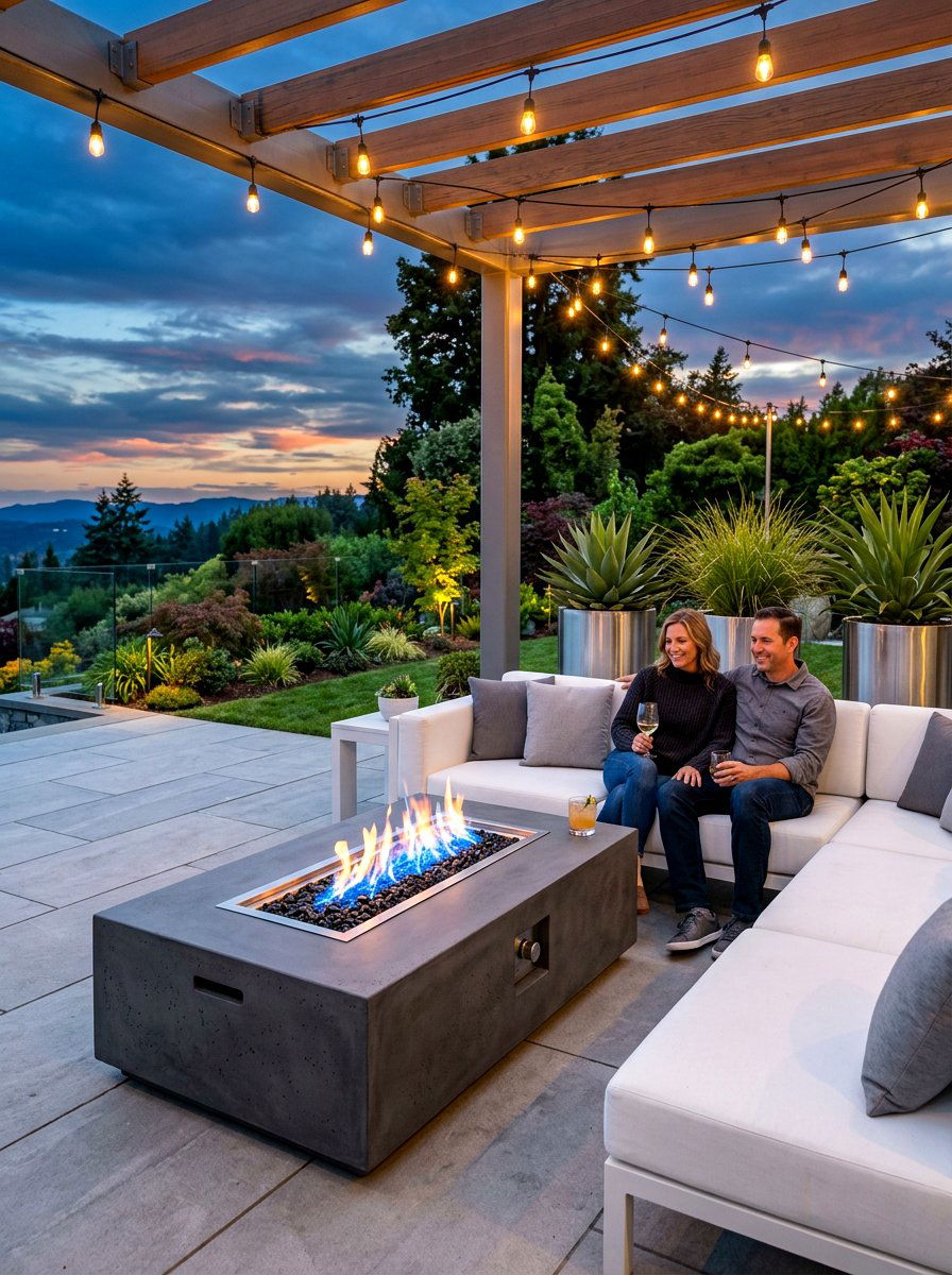 Concrete Fire Table - 30 moonlight patio garden ideas
