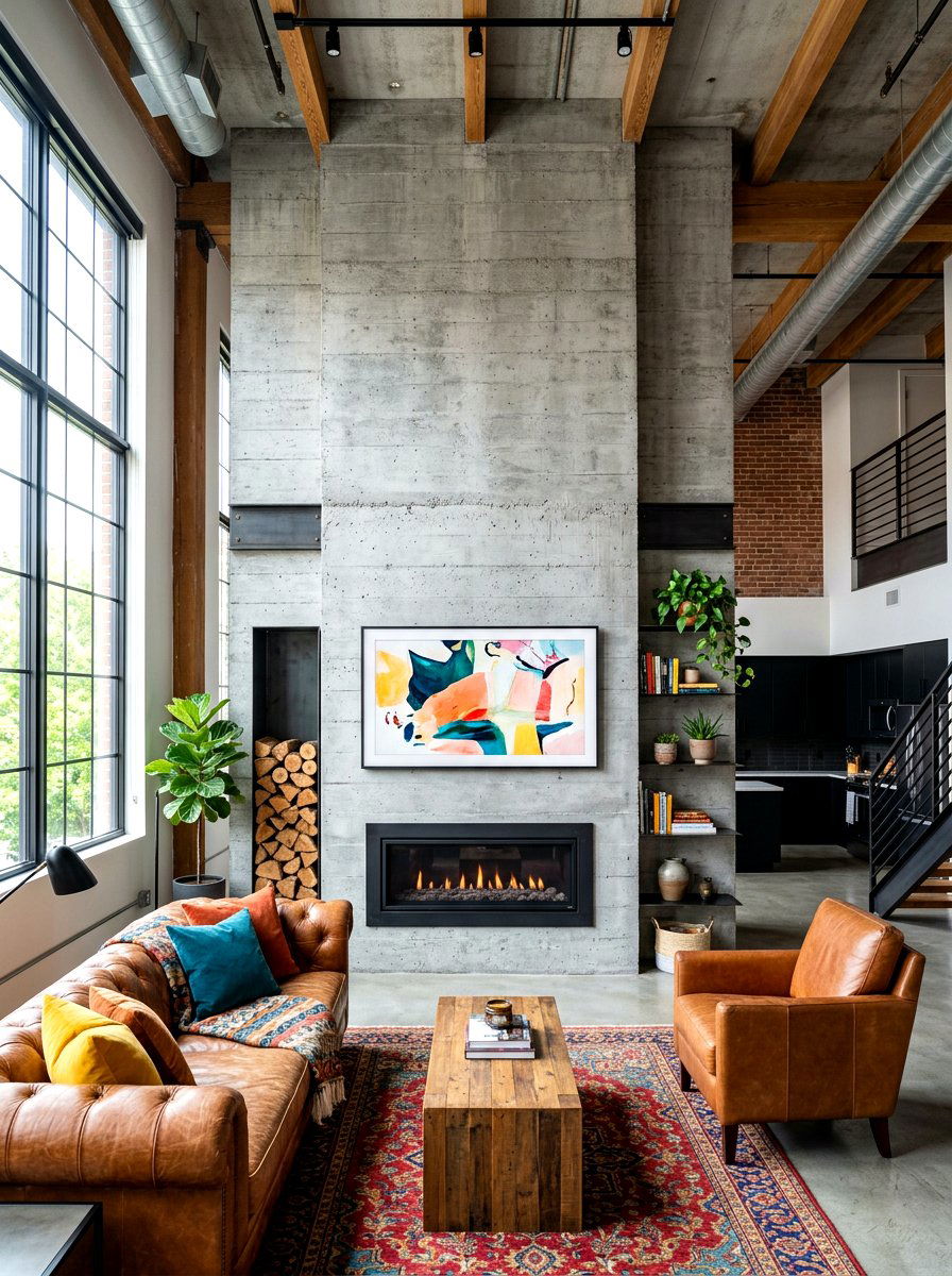 Concrete Fireplace Wall With TV - 30 fireplace and TV layout ideas