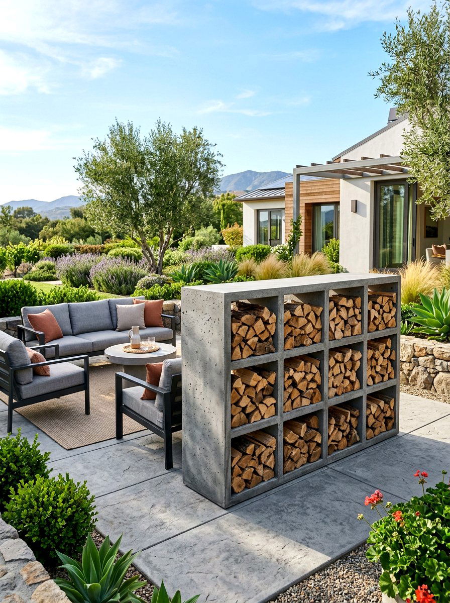 Concrete Firewood Storage Cube - 30 firewood storage wall ideas