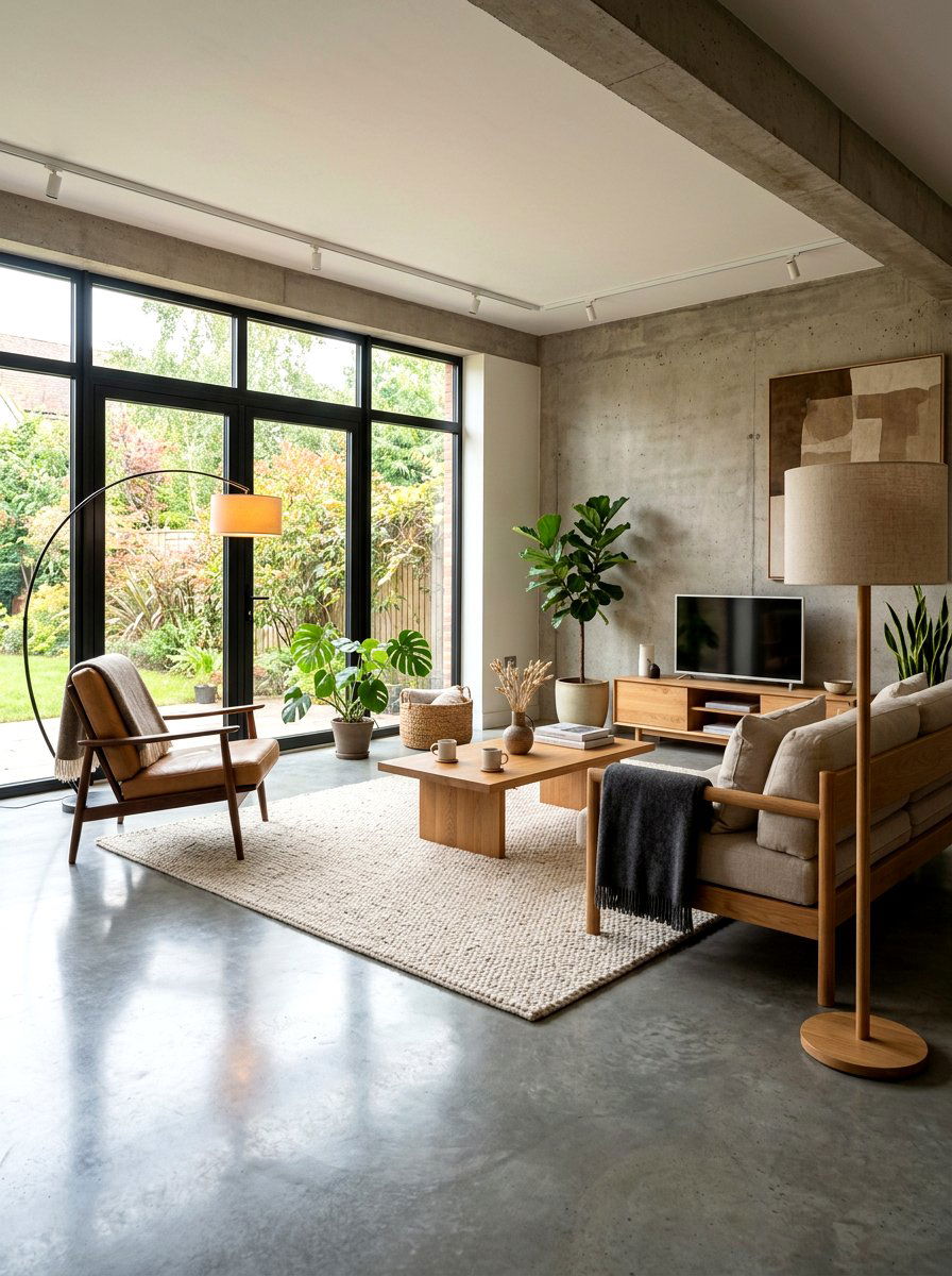 Concrete Floor Interior - 30 Japandi living room ideas