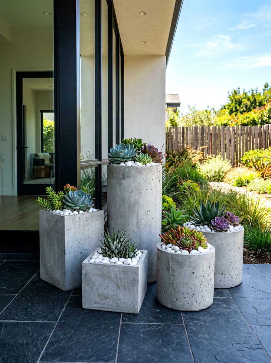 Concrete Flower Pots - 30 spring front porch ideas
