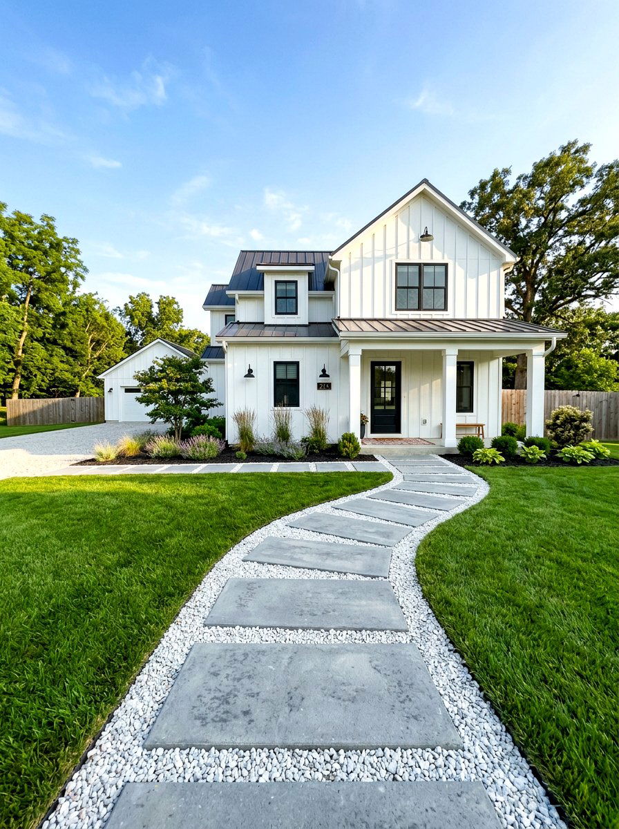 Concrete Front Walkway - 30 farmhouse front facade ideas