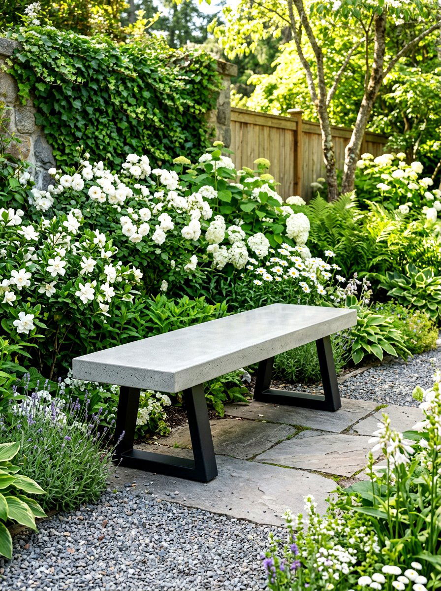 Concrete Garden Bench - 30 sunny backyard ideas