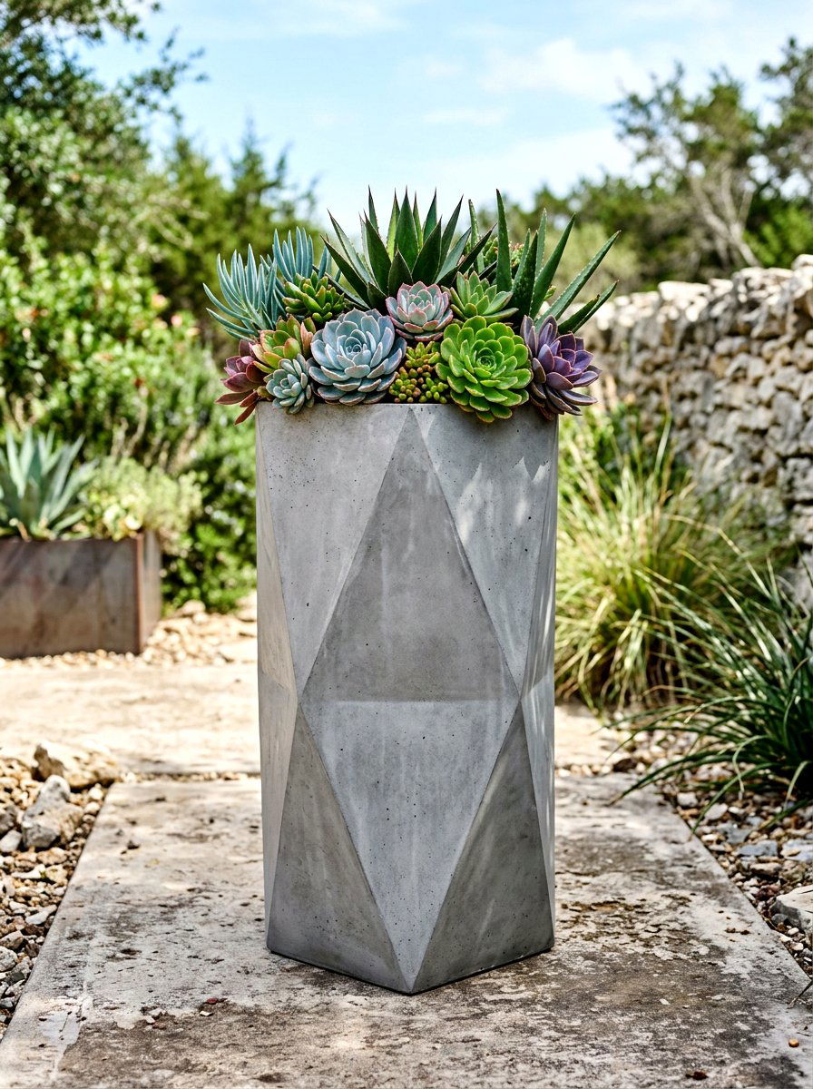 Concrete Geometric Column Pot - 30 porch column planter ideas