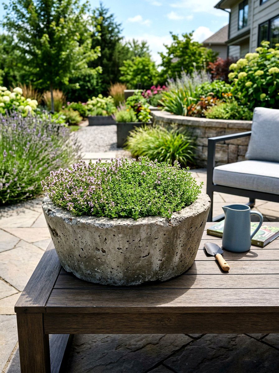 Concrete Herb Bowl - 30 herb planter ideas