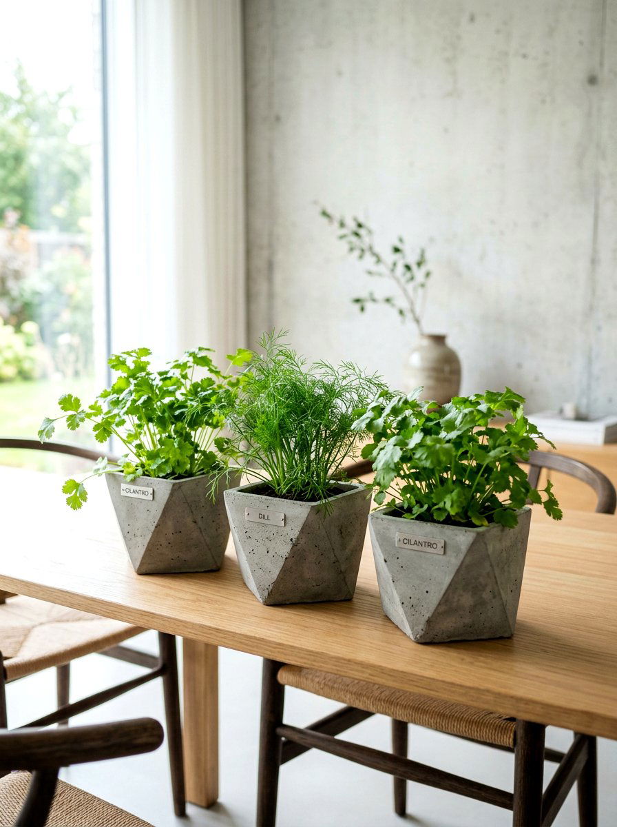 Concrete Herb Planter Trio - 30 indoor herb garden ideas