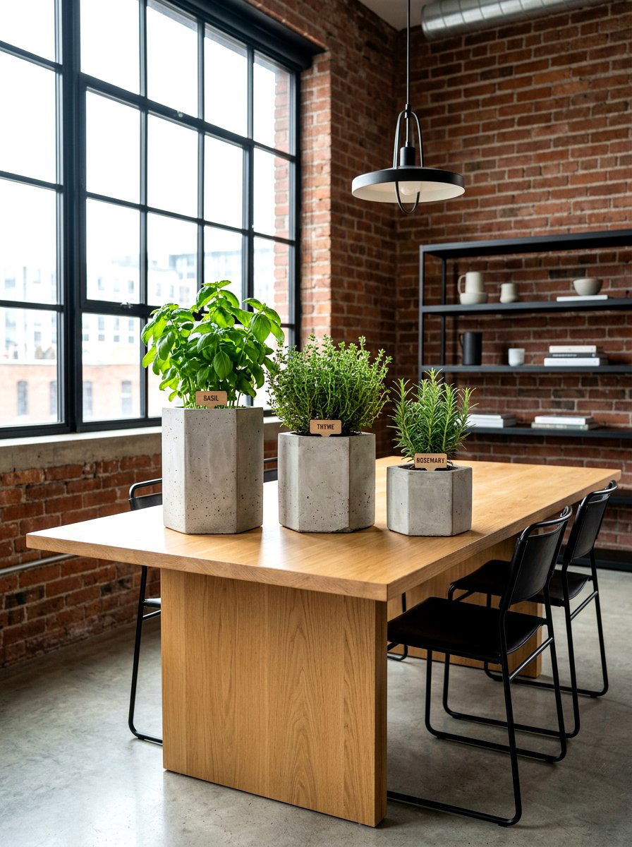 Concrete Herb Pot Display - 30 modern herb garden ideas