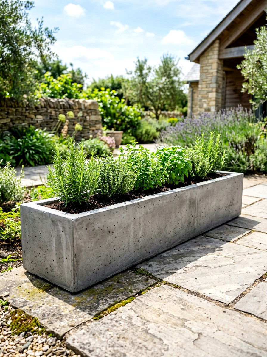 Concrete Herb Trough - 30 rustic herb garden ideas