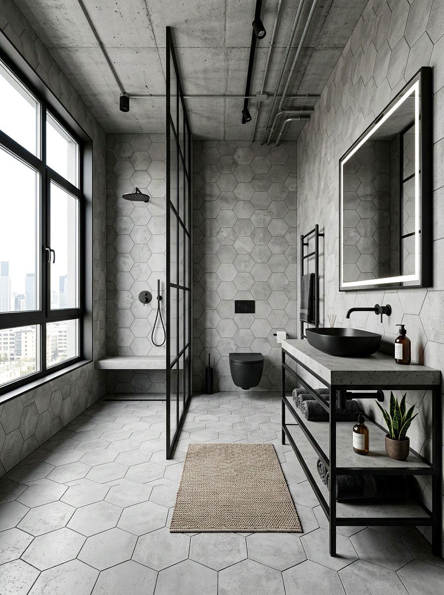 Concrete Hex Tile Bathroom - 30 hex tile bathroom ideas