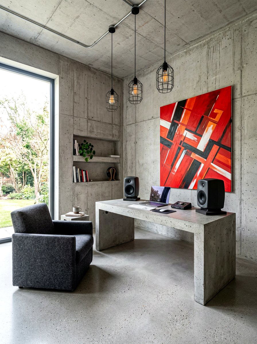 Concrete Home Studio - 30 masculine home studio ideas