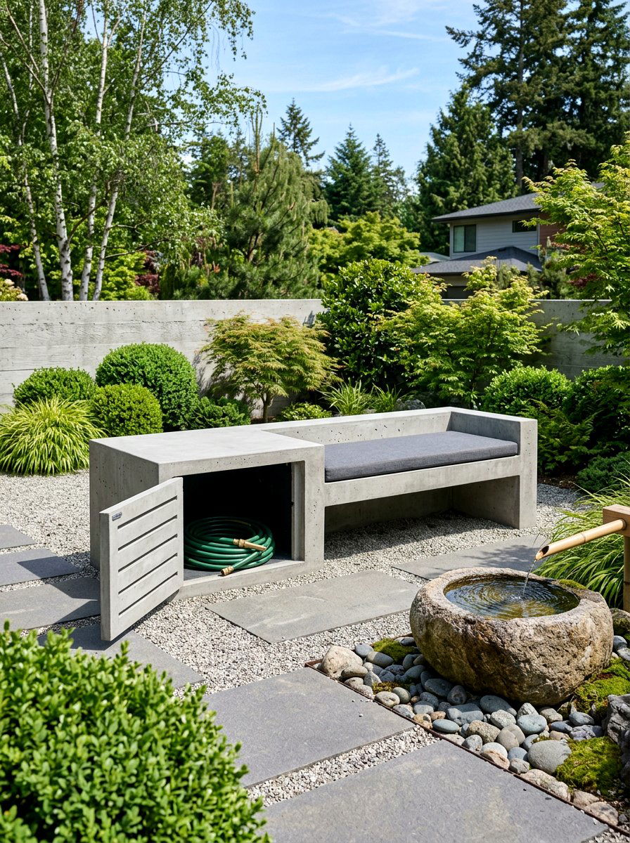 Concrete Hose Bench - 30 hose storage ideas