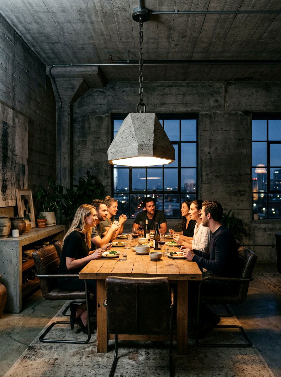 Concrete Industrial Pendant Dining Room - 30 sculptural lighting dining room ideas