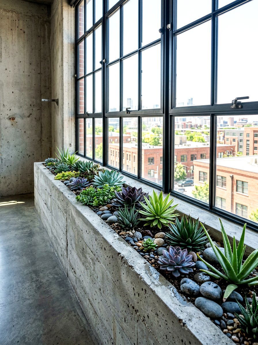 Concrete Industrial Window Box - 30 windowsill planter ideas
