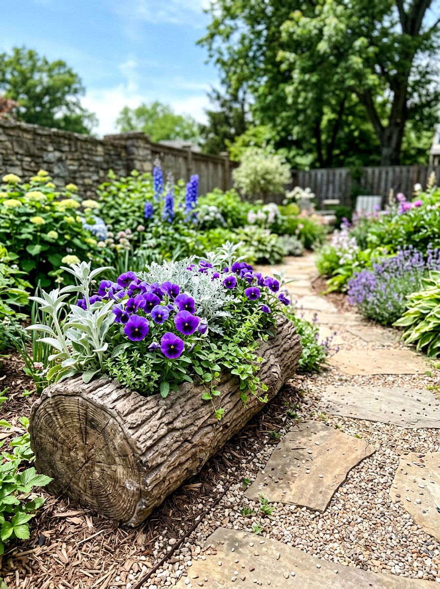 Concrete Log Planter - 30 rustic planter ideas