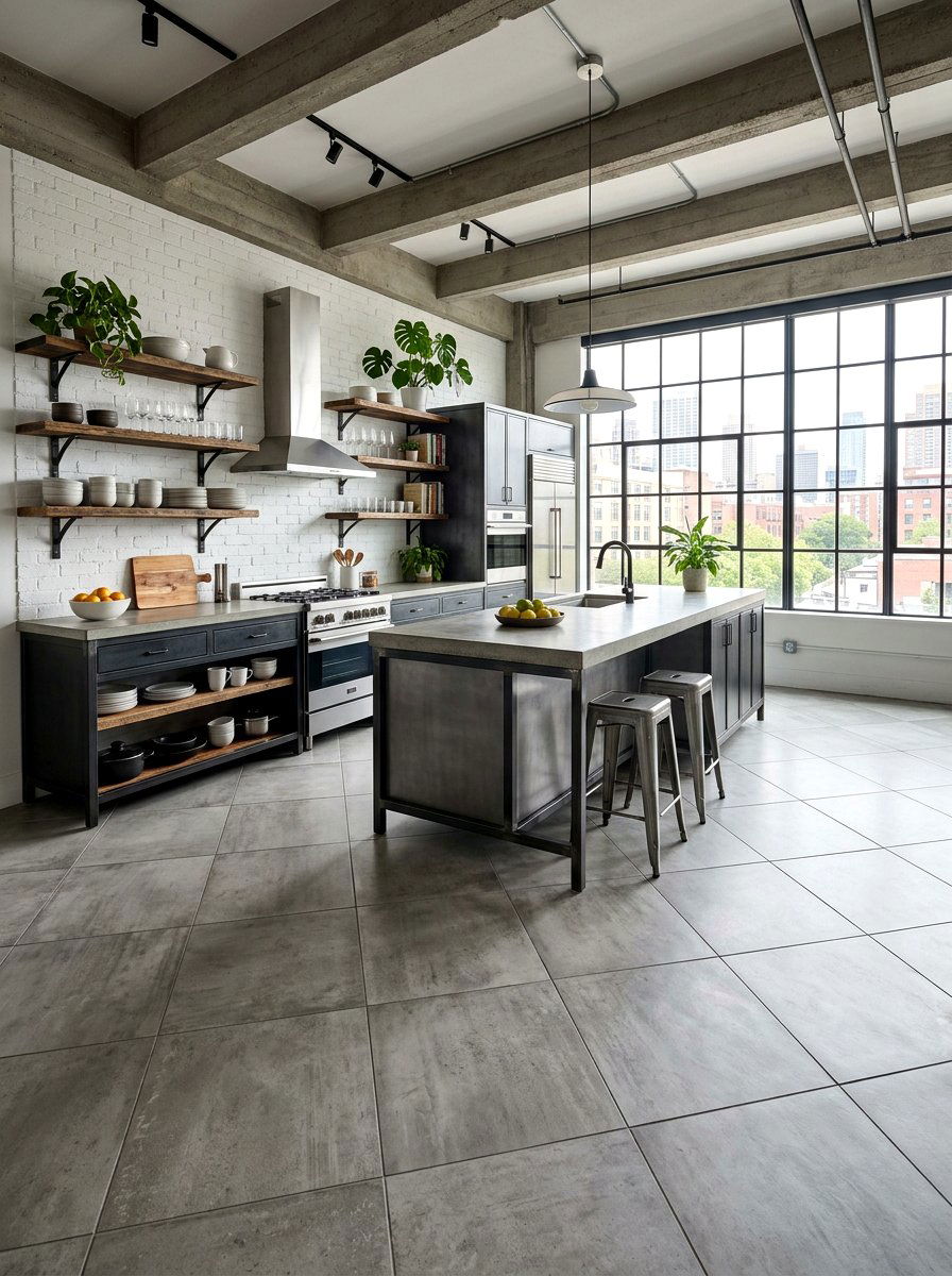 Concrete Look Diagonal Tile - 30 diagonal tile kitchen floor ideas