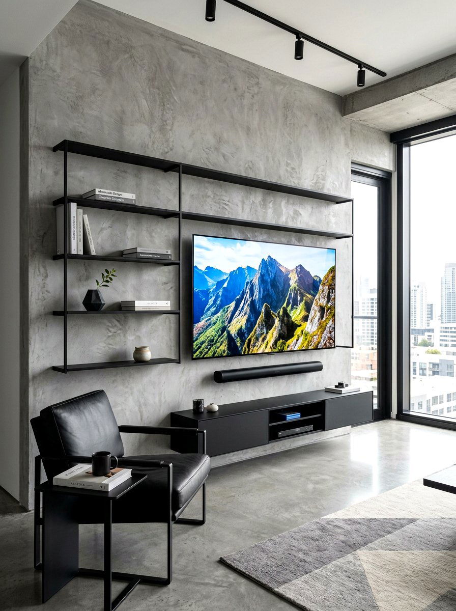 Concrete Look Media Wall - 30 built in media wall ideas