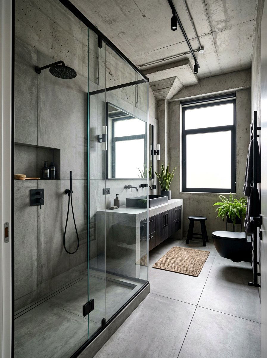 Concrete Look Porcelain Slab Shower - 30 stone slab shower wall ideas