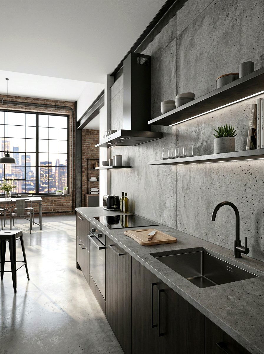 Concrete Look Quartz Slab - 30 full slab stone wall kitchen ideas