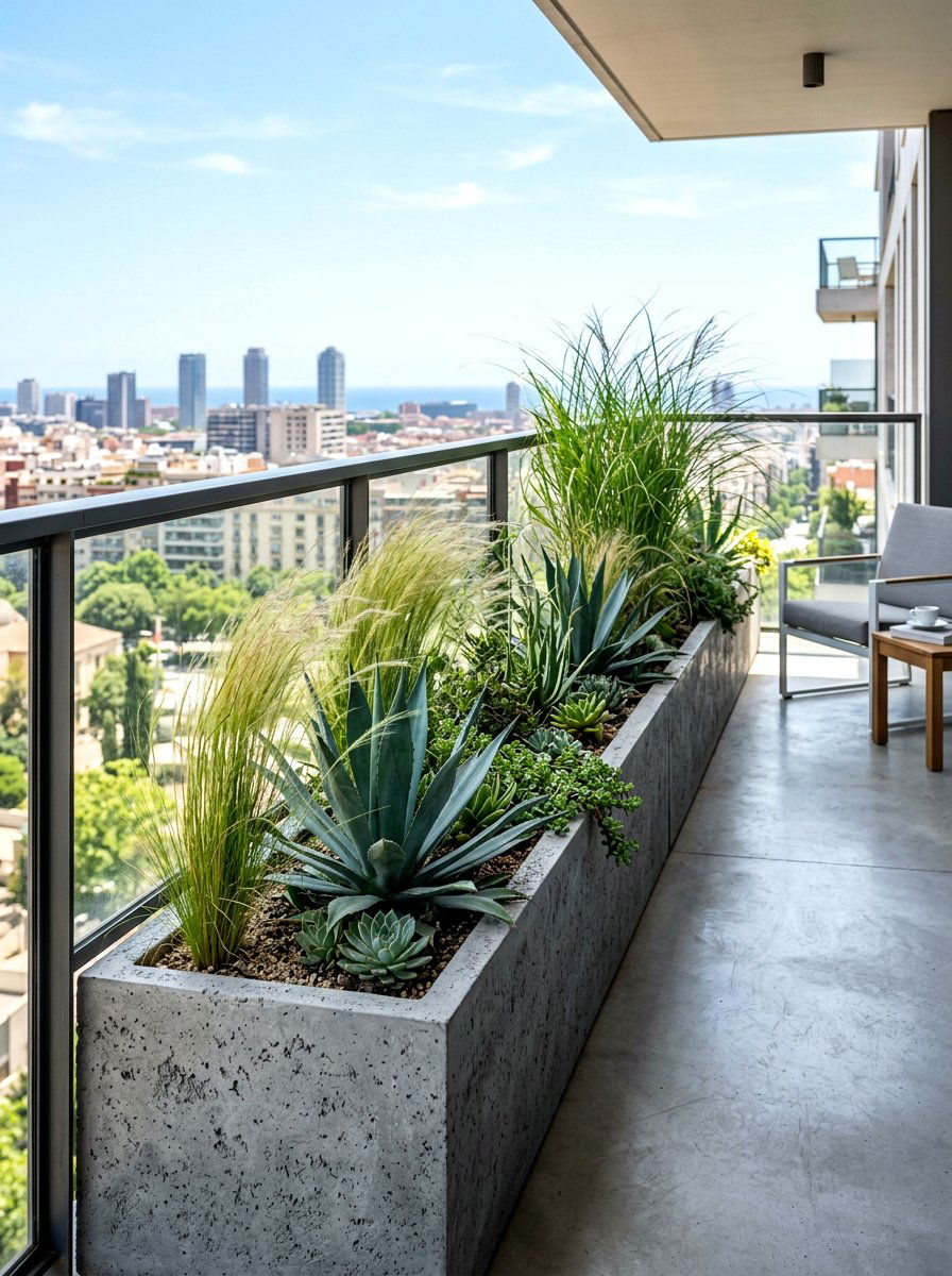 Concrete Look Railing Planter - 30 railing planter box ideas