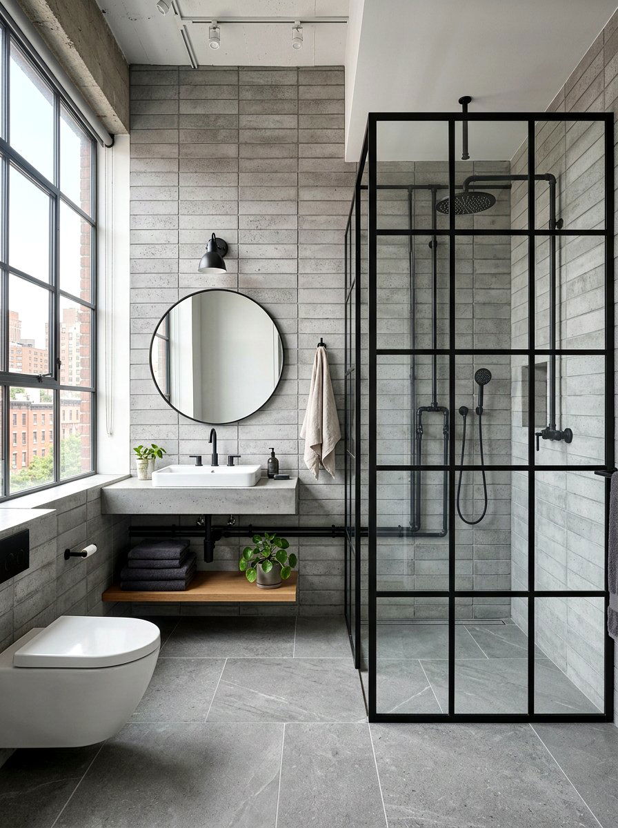 Concrete Look Stacked Tile Bathroom - 30 stacked tile bathroom ideas