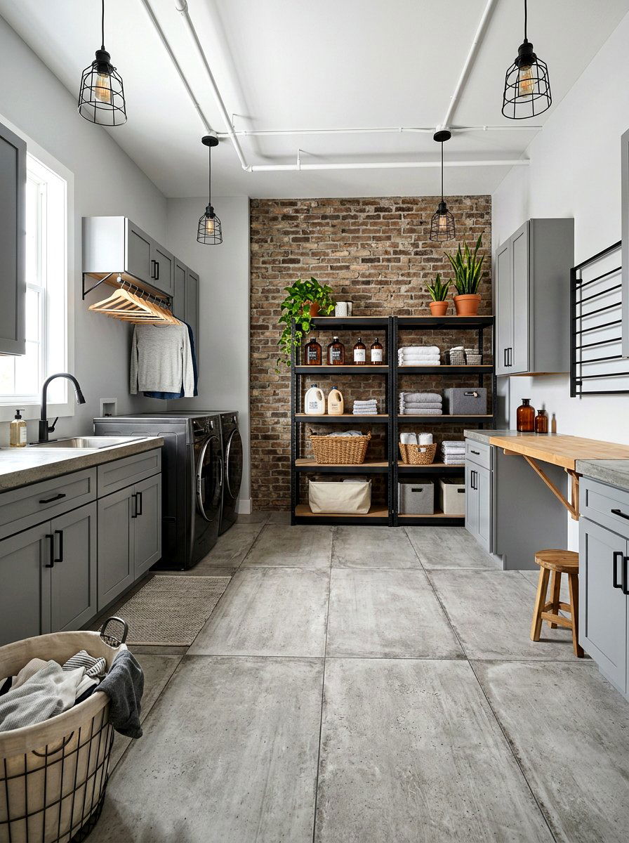 Concrete Look Tile - 30 laundry room floor tile ideas