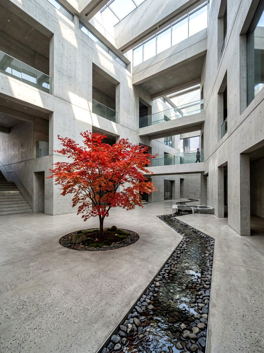 Concrete Minimalist Atrium - 30 atrium house ideas