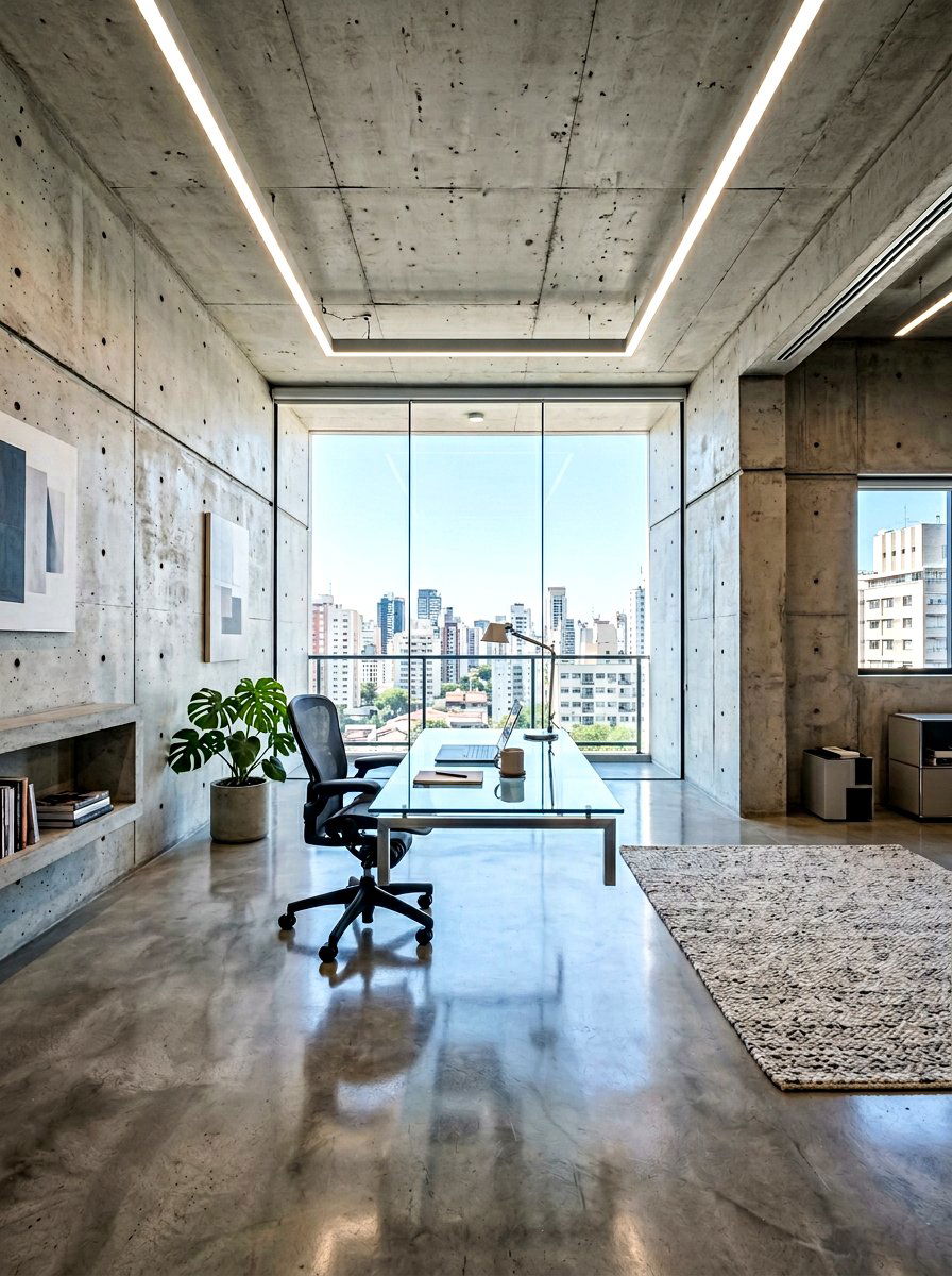 Concrete Minimalist Office - 30 masculine office ideas