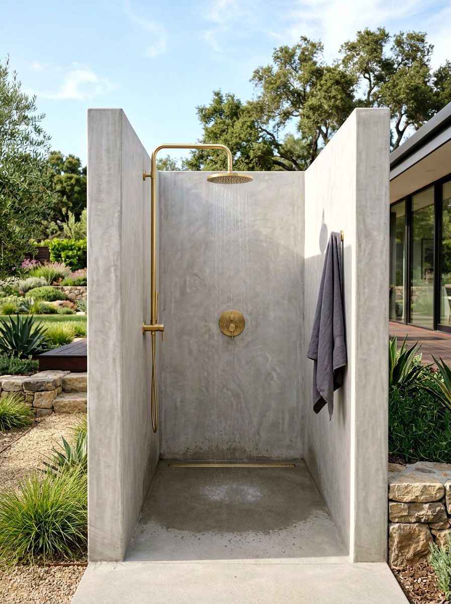 Concrete Minimalist Shower - 30 outdoor shower ideas