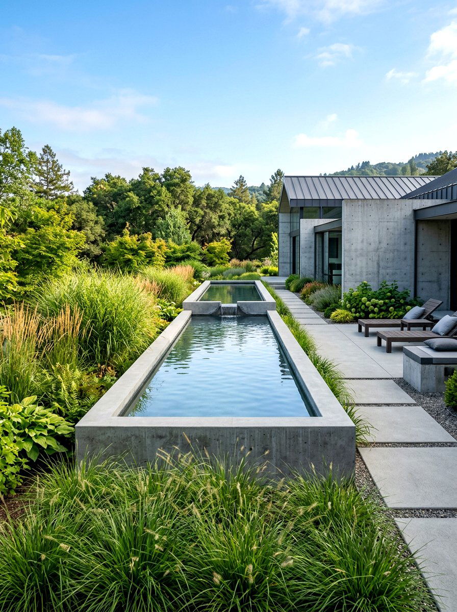 Concrete Modern Pond - 30 backyard pond ideas