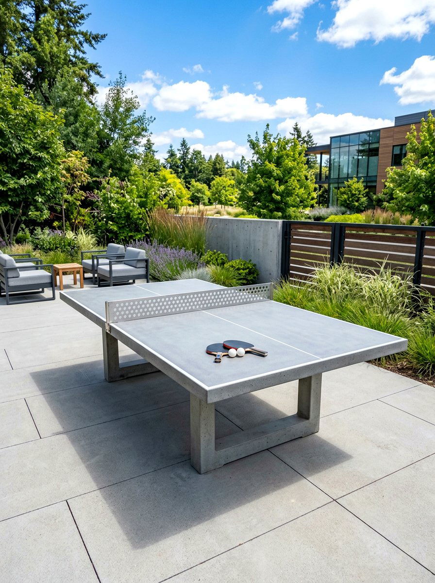 Concrete Outdoor Ping Pong Table - 30 backyard game area ideas