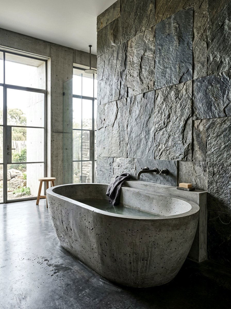 Concrete Oval Soaker - 30 soaking tub ideas