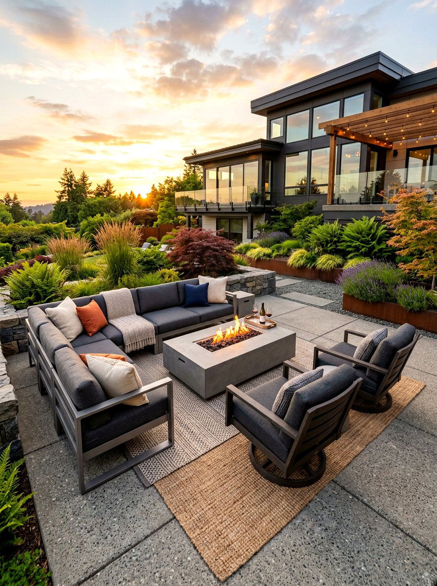 Concrete Patio Conversation Zone - 30 outdoor furniture arrangement ideas