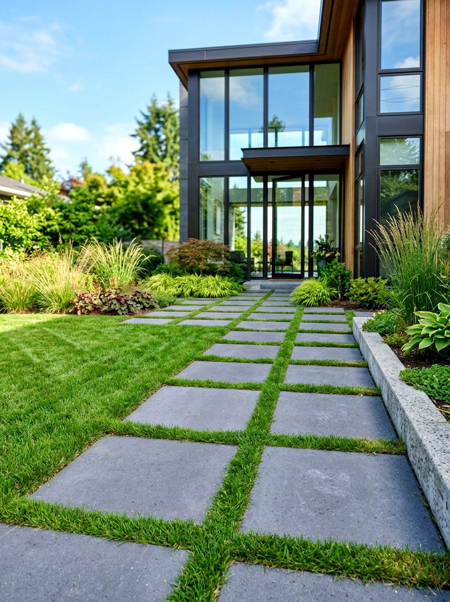 Concrete Paver Path - 30 asymmetrical curb appeal ideas
