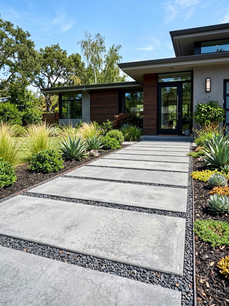 Concrete Paver Walkway - 30 modern front yard ideas